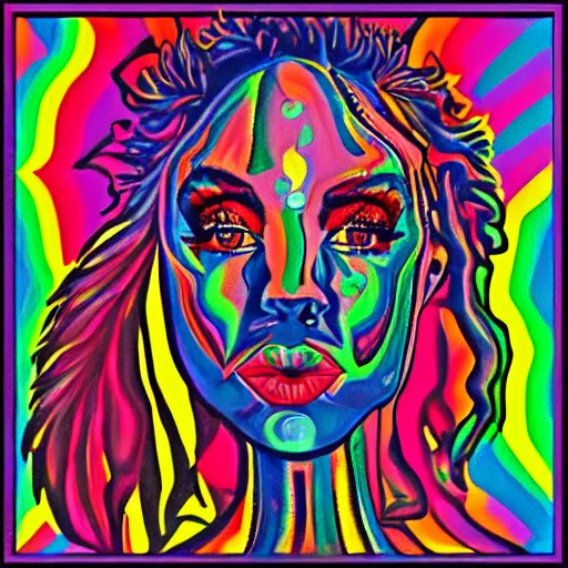 Image similar to a cool colourful psychedelic face in the style of an album cover