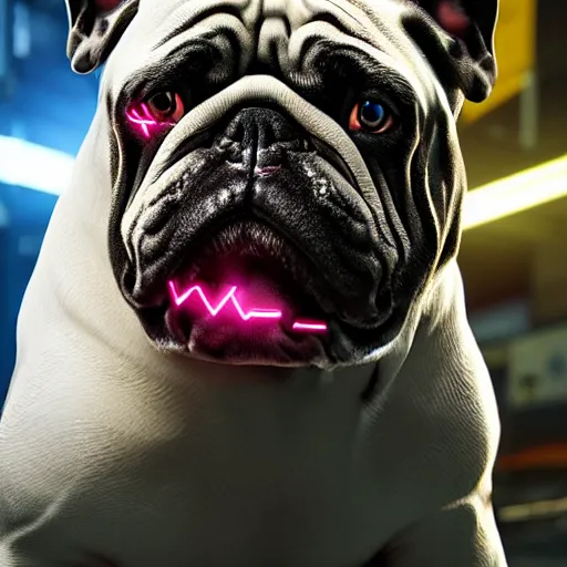 Image similar to english bulldog with augmentations cyberpunk 2 0 7 7