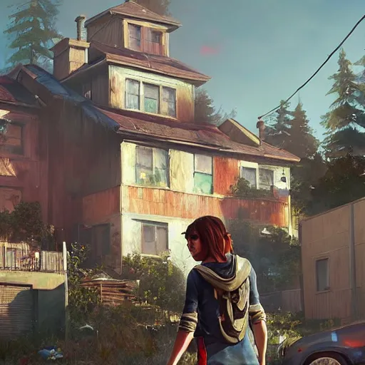 Image similar to 🏘, style game life is strange of square enix, trending on artstation, painted by greg rutkowski, render with game the last of us parte ii details