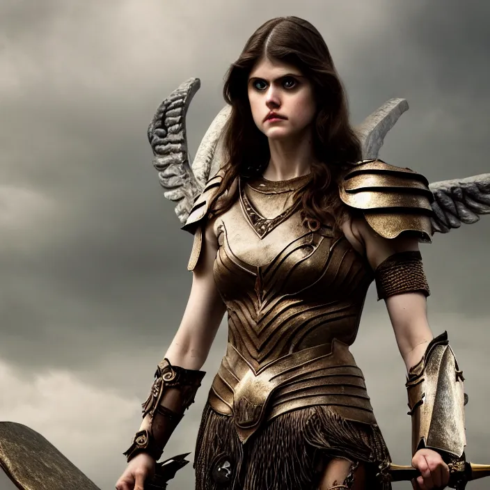 Prompt: full length photograph of a real-life alexandra daddario as a valkyrie warrior, Extremely detailed. 8k