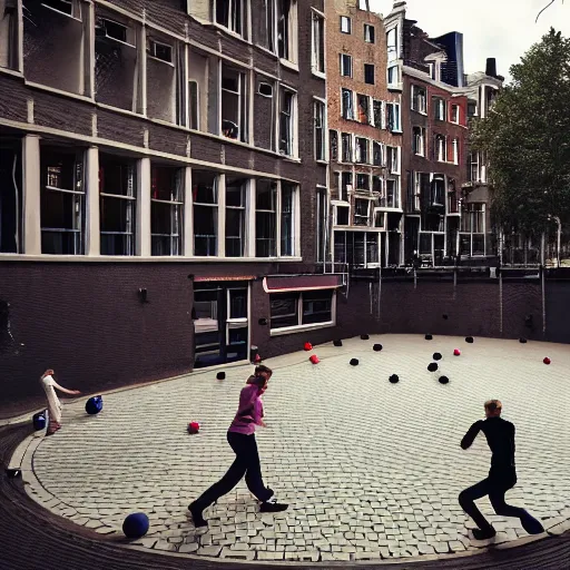 Image similar to playing petanque next to prinsengracht, intricate detail, beautiful aesthetic, photorealistic, cinematic composition, volumetric lighting 8 k