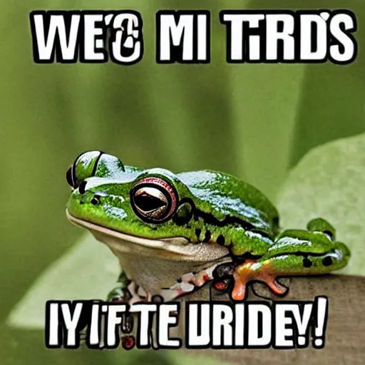 Prompt: frog meme with the caption,'it is wednesday, my dudes'