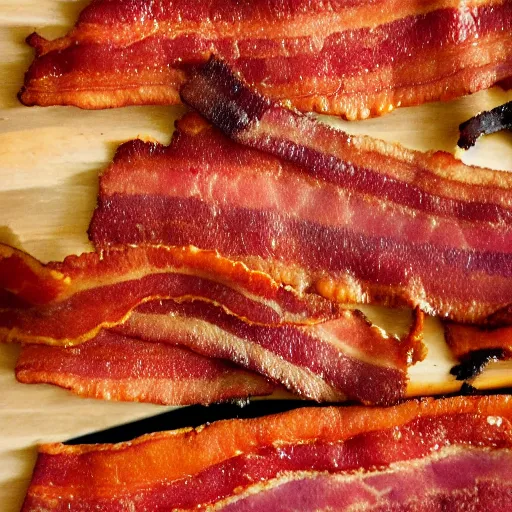 Image similar to close up high resolution photo of vegan bacon, very tasty, food photography, instagram, trending