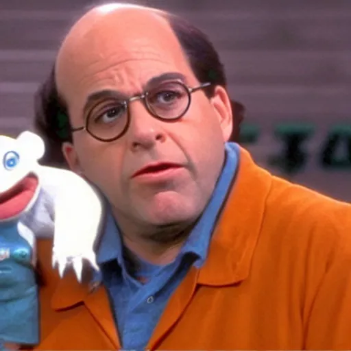 Image similar to George Costanza getting increasingly angry at Jerry Seinfeld for not getting Digimon names right: HIS NAME IS AGUMON JERRY!