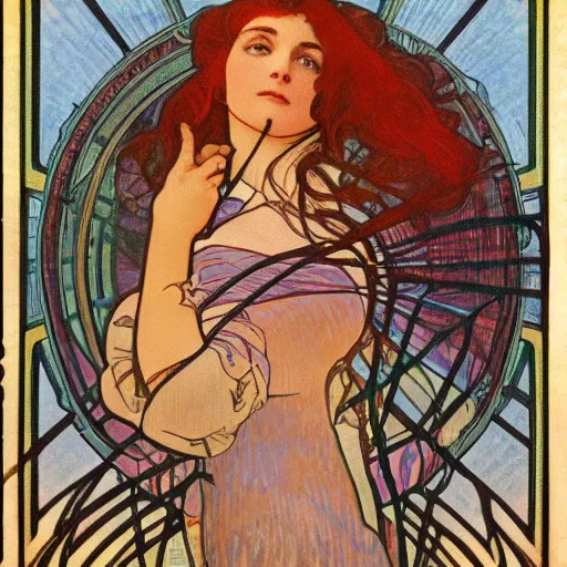 Image similar to feminine portrait of benjamin netanyahu in pride parade, by alphonse mucha