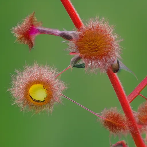 Image similar to the mulatto stuck to the sundew flower, beautiful, hyper-realistic, high resolution, hypnotic measurements , 8k, hyper-detailed