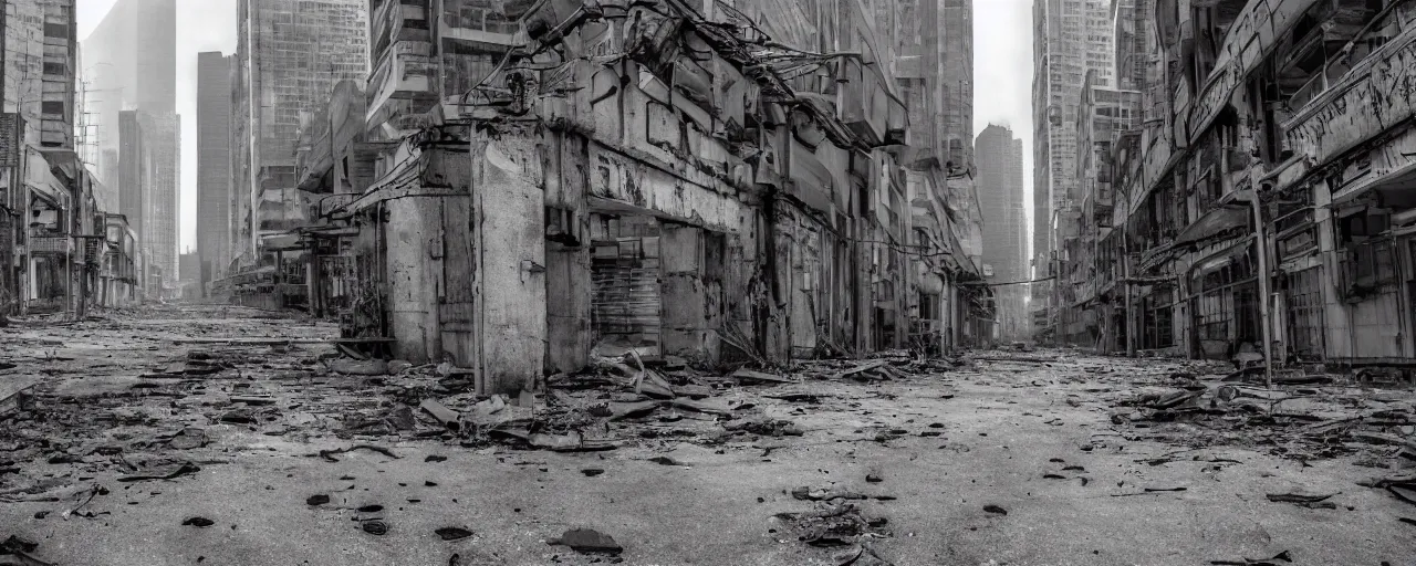 Image similar to Dystopian futuristic (((abandoned))) city streets