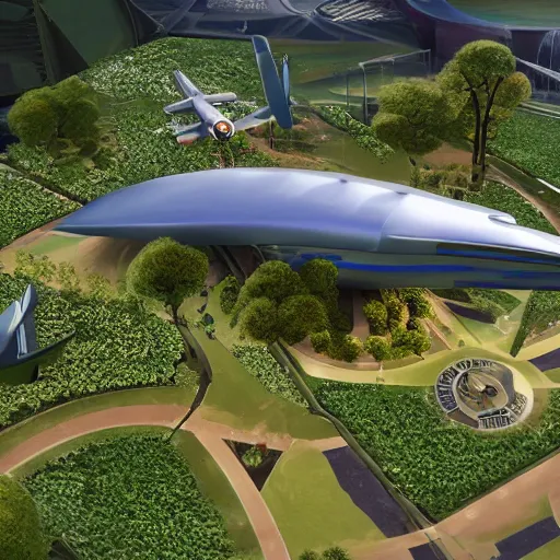 Prompt: a futuristic giant military design boeing architecture in a perfect french garden, Very detailed and perfectly readable fine and soft relevant out lines soft edges painting by beautiful walt disney animation films of the late 1990s and Thomas Cole in HD, nice lighting, perfect readability, UHD upscale