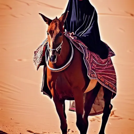 Image similar to beautiful burqa's woman, ride horse in saharan, sharp eyes, handling riffle on chest, shooting pose, perfect posture, dust, cinematic, dynamic pose, pinterest