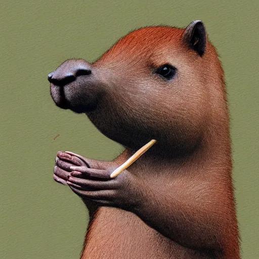 Image similar to capybara smoking a cigar, digital art