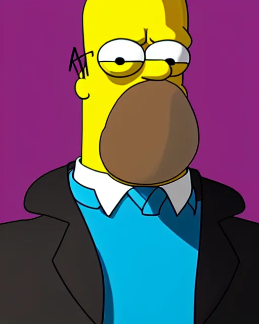 Image similar to portrait of homer simpson, artstation, trending, smooth, focus, art by matt greoning, wes archer