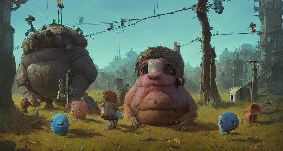 Image similar to a realistic cute giant and mini guineapigs everywhere, by simon stalenhag, frank frazetta, greg rutkowski, beeple, yoko taro, christian macnevin, beeple, epic fantasy character art, volumetric outdoor lighting, midday, high fantasy, cgsociety, cheerful colours, full length, exquisite detail, post - processing, masterpiece, cinematic