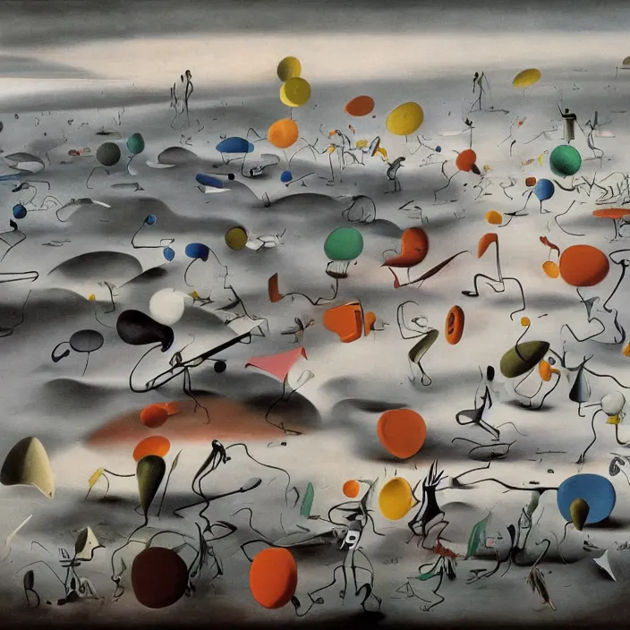 Prompt: the first colors getting out of the primordial soup to walk on land. painting by yves tanguy, walton ford