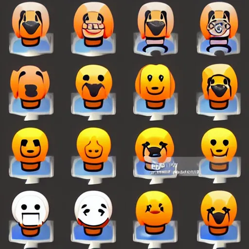 Image similar to a set of 2 x 2 emoji icons, the emoji icons look like dogs