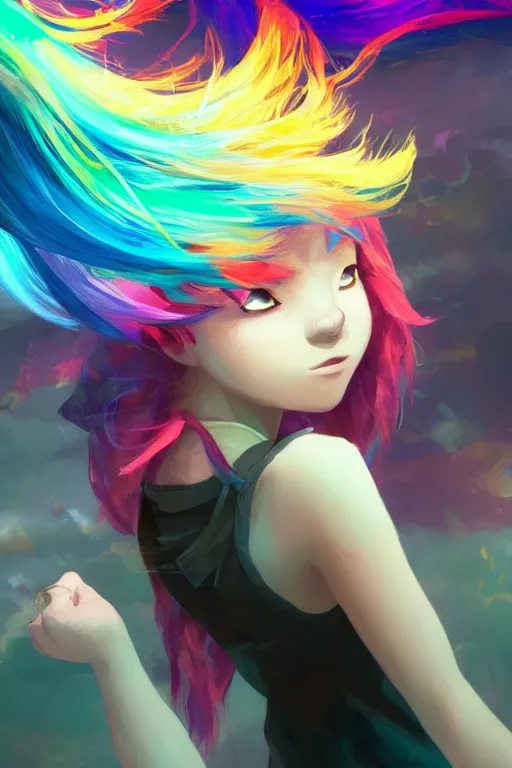 Image similar to girl sorcerer with colorful hair, learning use magic. radiating colorful energy. photorealistic, magical atmosphere,, holographic undertones, highly saturated colors, by kan liu, andreas rocha, guillaume tholly, gthl. art, makoto shinkai, genshin impact, studio ghibli. trending on artstation. award winning, daily deivation