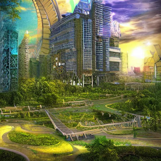 KREA - A solarpunk city coexisting with nature, digital art