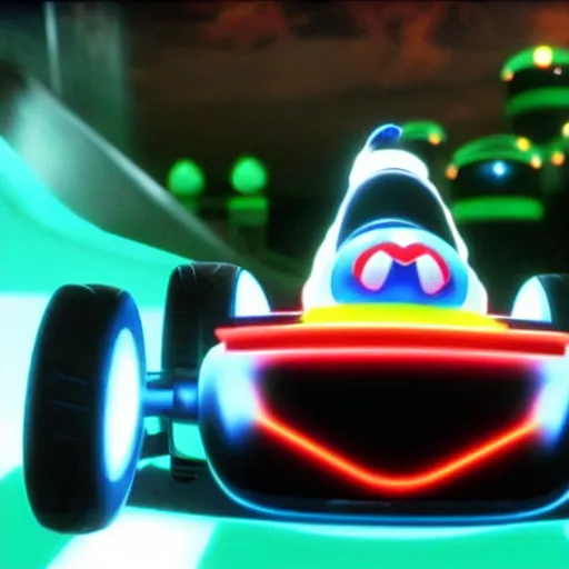 Prompt: mario kart in the tv series tron : legacy on apple tv ( 2 0 1 0 ).