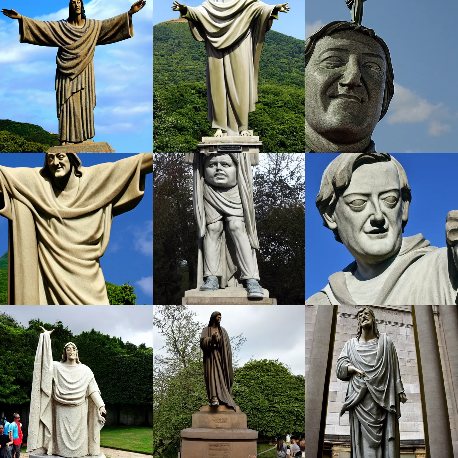 Prompt: a statue of stephen fry as christ the redeemer