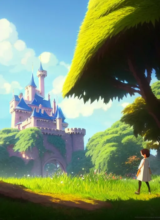 Prompt: a wholesome animation key shot, castle in the background, foliage in the foreground, studio ghibli, pixar and disney animation, sharp, rendered in unreal engine 5, anime key art by greg rutkowski, bloom, dramatic lighting