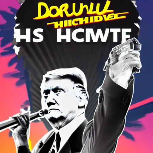 Image similar to Donald Trump shooting Hitler, synthwave, high details, 8k, sharp, realistic