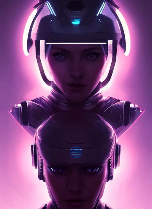 Image similar to symmetry!! portrait of a female character with helmet cyberpunk, sci - fi, tech wear, glowing lights!! intricate, elegant, highly detailed, digital painting, artstation, concept art, smooth, sharp focus, illustration, art by julian del rey and greg rutkowski