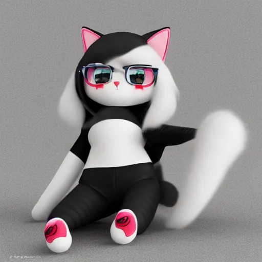 Prompt: cute fumo plush of a popstar cat girl, anime girl, idol, tomboy, artstation, bubblegum pop, black and white, snowing, vray