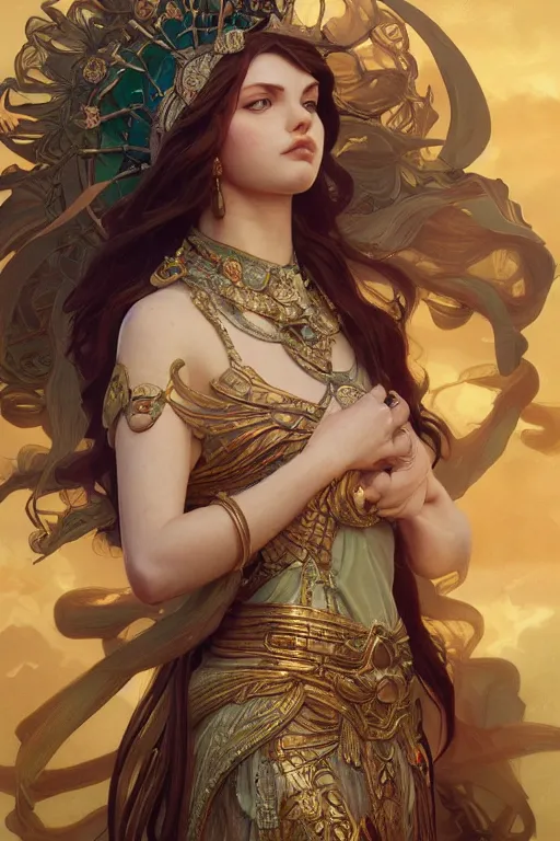 Image similar to ultra realistic illustration, a jade statue of hannah murray as the goddess athena, intricate, elegant, highly detailed, digital painting, artstation, concept art, smooth, sharp focus, illustration, art by artgerm and greg rutkowski and alphonse mucha