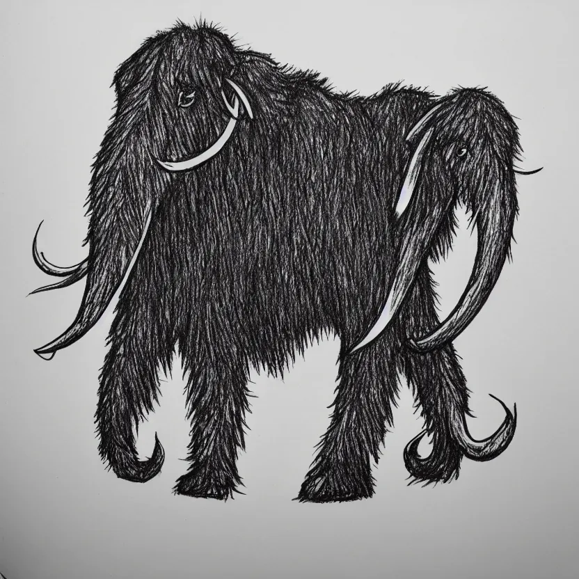 Image similar to stylized wooly mammoth sports logo sketch, pen drawing, black and white