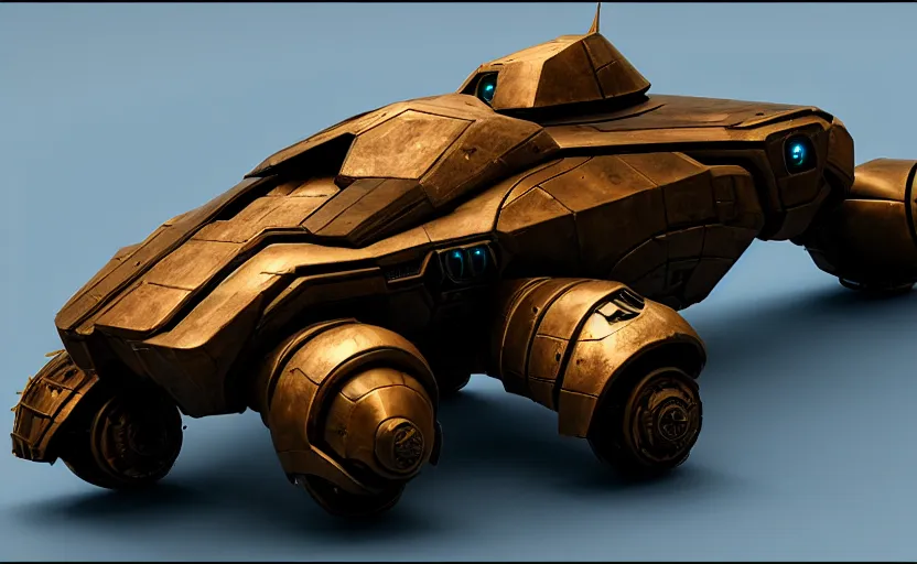 Image similar to an armored futuristic sci fi vehicle, unreal engine, cinematic lighting, texture rust