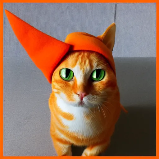 Prompt: orange tabby cat wearing a dunce cap, cgi pixar