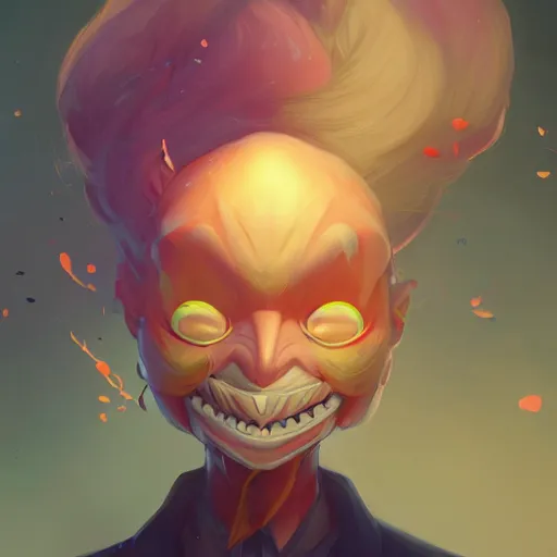 Image similar to a portrait of a cinematic still of the happy mask salesman, art by lois van baarle and loish and ross tran and rossdraws and sam yang and samdoesarts and artgerm and saruei and disney, digital art, highly detailed, intricate, sharp focus, trending on artstation hq, deviantart, unreal engine 5, 4 k uhd image