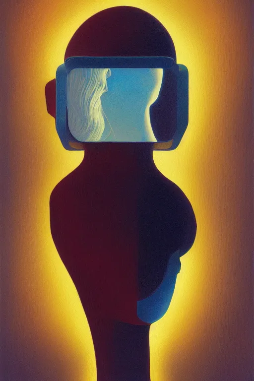 Image similar to woman wearing oculus and digital glitch head edward hopper and james gilleard, zdzislaw beksisnski, higly detailed