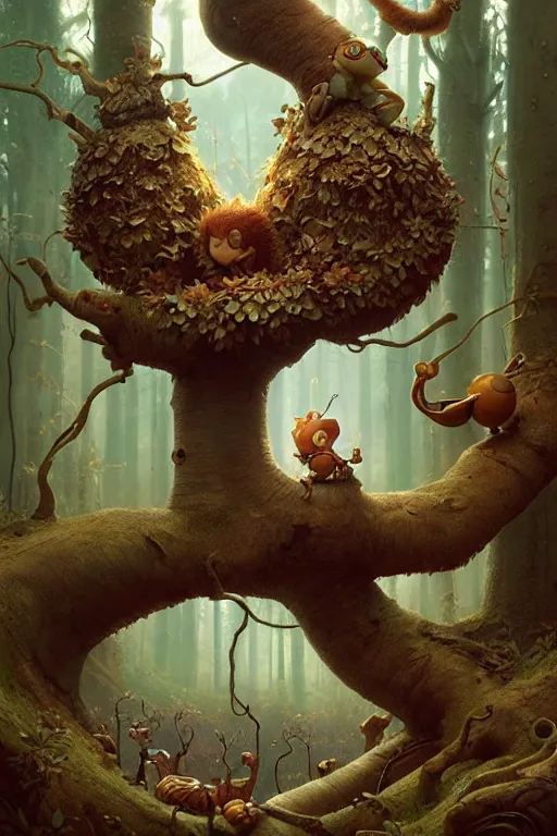 Image similar to round antropomorphic acorn forest adventure movie, cerebri movie poster, by james jean, greg rutkowski, anato finnstark. pixar. hyper detailed, 5 0 mm, award winning photography
