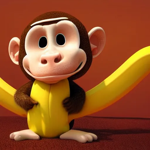 Image similar to digital art of a monkey in a banana costume, 8 k render, octane render, saturated