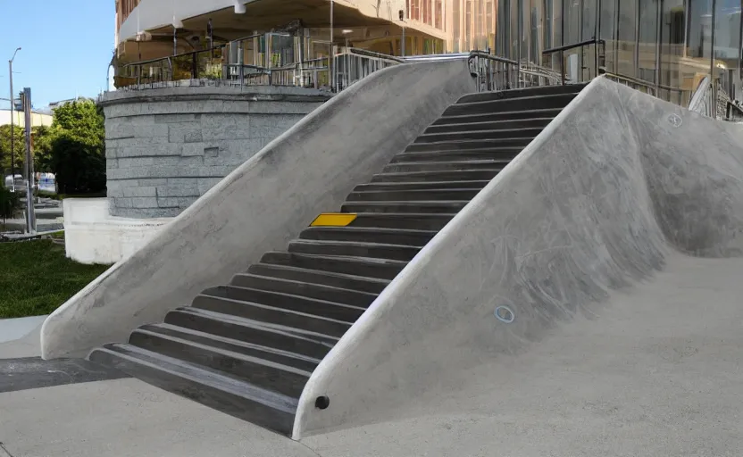 Image similar to skateboard ramp, stairs, handrail, plaza