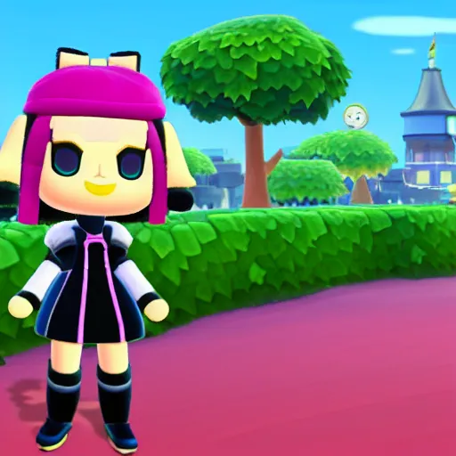 Prompt: Futuristic cybergoth Disney princess in Animal Crossing