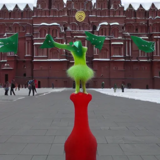 Prompt: epic photo giant kiwi standing on red square