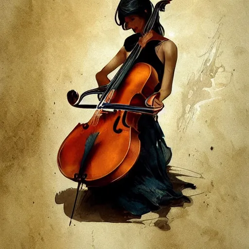 Prompt: girl with a cello instead a body by greg rutkowski