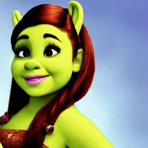 Image similar to ariana grande as shrek, cinematic, atmospheric, vivid, colorful, movie poster