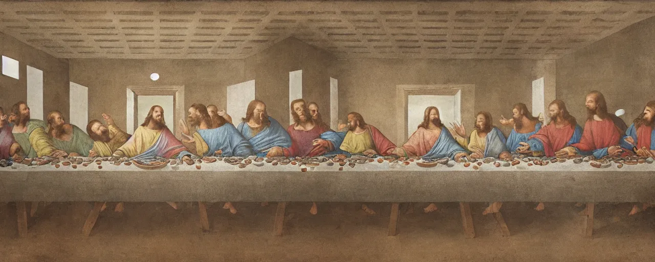 Image similar to the last supper, in brutalist style