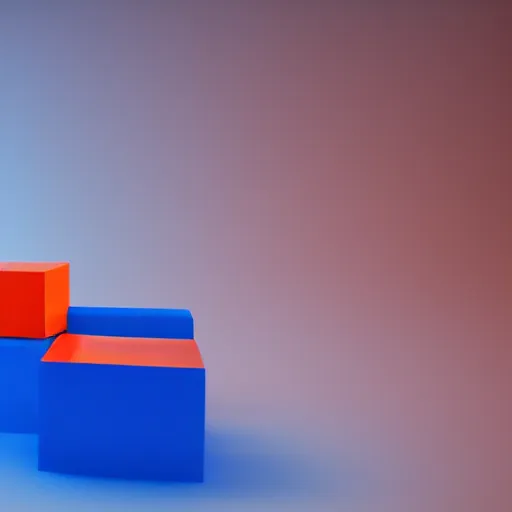 Prompt: one blue cube and one orange cube, studio light, studio photo, octane render, random = 1