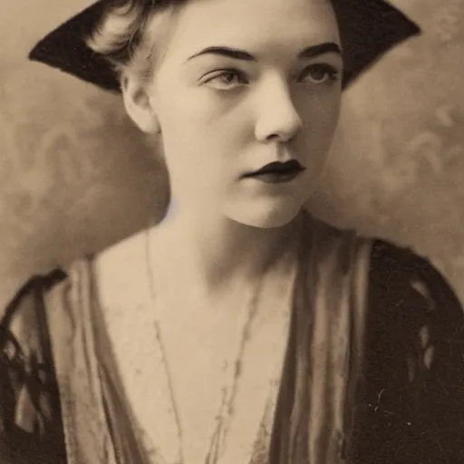 Image similar to headshot edwardian photograph of anya taylor - joy, saoirse ronan, florence pugh, 1 9 2 0 s film actress, realistic face, ethereal, 1 9 1 0 s, grainy, victorian, soft blur