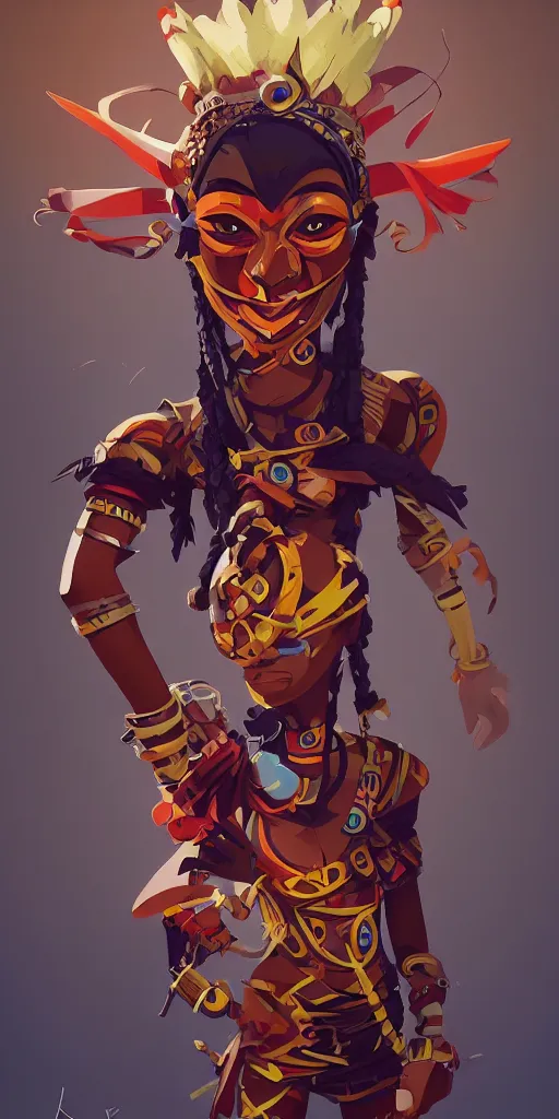 Image similar to mask tribal afrika voodoo tribal Video game character design , 2d game fanart behance hd by Jesper Ejsing, by RHADS, Makoto Shinkai and Lois van baarle, ilya kuvshinov, rossdraws global illumination