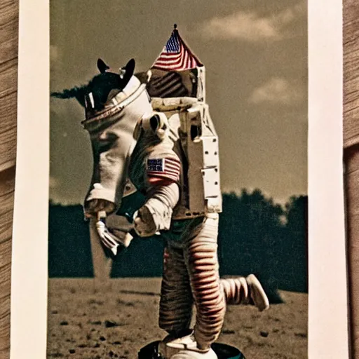 Image similar to astronaut standing on all fours and horsey stand thereon
