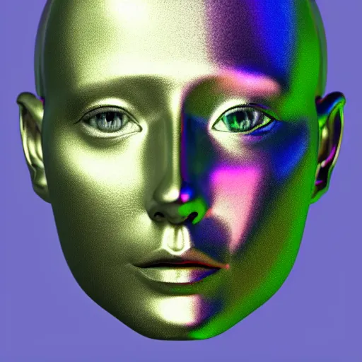 Image similar to topographic lines create a 3d render of holographic human robotic head made of glossy iridescent, surrealistic 3d illustration of a human face non-binary, non binary model, 3d model human, cryengine, made of holographic texture, holographic material, holographic rainbow, concept of cyborg and artificial intelligence, topographic lines