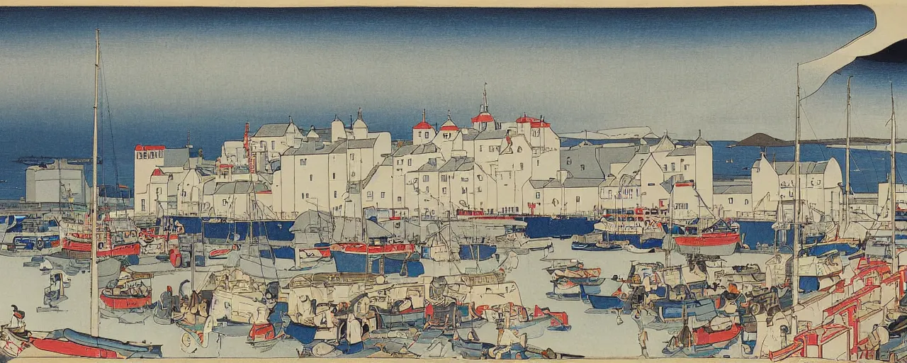 Prompt: a painting of the harbour at Stromness orkney, Ukiyo-e