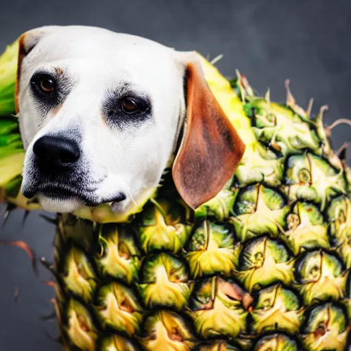 Image similar to a hybrid of a dog and a pineapple but mostly pineapple, 8 k, 4 k, professional photography, award winning photo