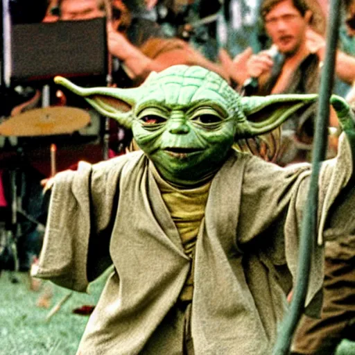 Image similar to yoda performing at woodstock