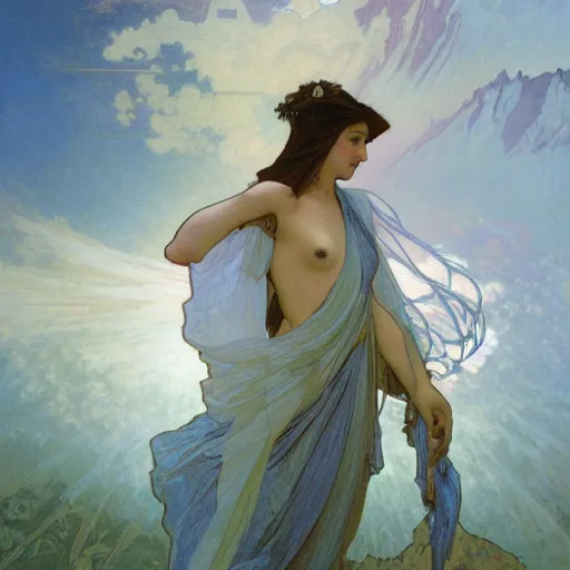 Prompt: Person in a beautiful scenic environment by Alphonse Mucha,Bayard Wu,Beksinski ,Dan Mumford,Dan Witz,Gerhard Richter,greg rutkowski,lisa frank,Noah Bradley,Richard Meier,Ross Tran,salvador dali,salvator rosa,Takato Yamamoto,Tarkovsky, and William Adolphe-Bouguereau