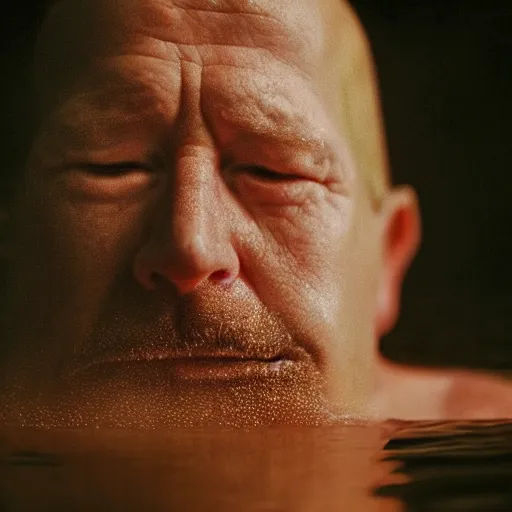 Prompt: photographic portrait by Annie Leibovitz of homer simpson in a hot tub, closeup, foggy, sepia, moody, dream-like, sigma 85mm f/1.4, 15mm, 35mm, 4k, high resolution, 4k, 8k, hd, full color